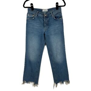 We‎ The Free Maggie Button Fly Denim Cropped Jeans Womens Size 25 Frayed Hem